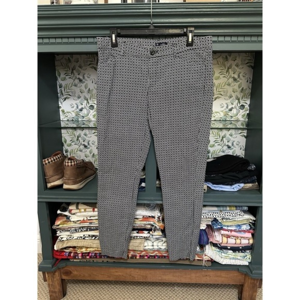 Gap Slim City Coupe Ankle Pants Black & White Stretch Flat Front Pockets SZ 8